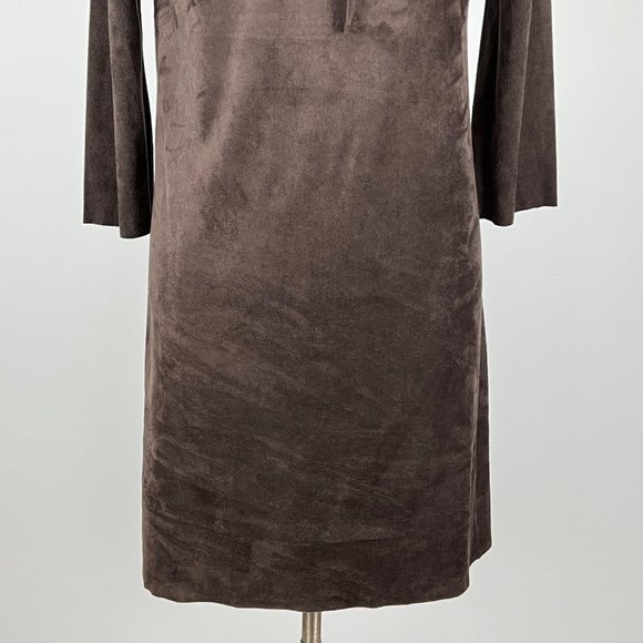 Chelsea Violet Womens Brown Faux Suede Shift Dress Lace Up Bodice size Small - Picture 4 of 12